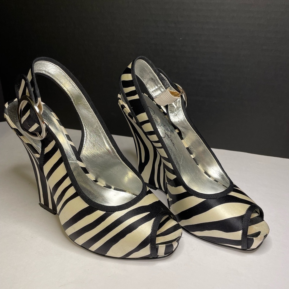 Jessica Simpson zebra print wedge heels in size 6